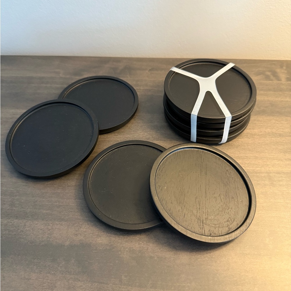 Black Wooden Drink Coasters Sets ~ Two